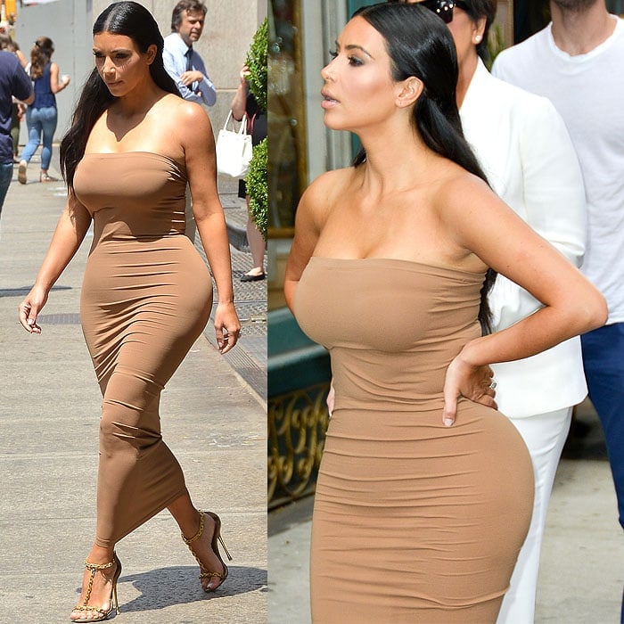 Kim Kardashian looked ready to explode in a tight tube dress