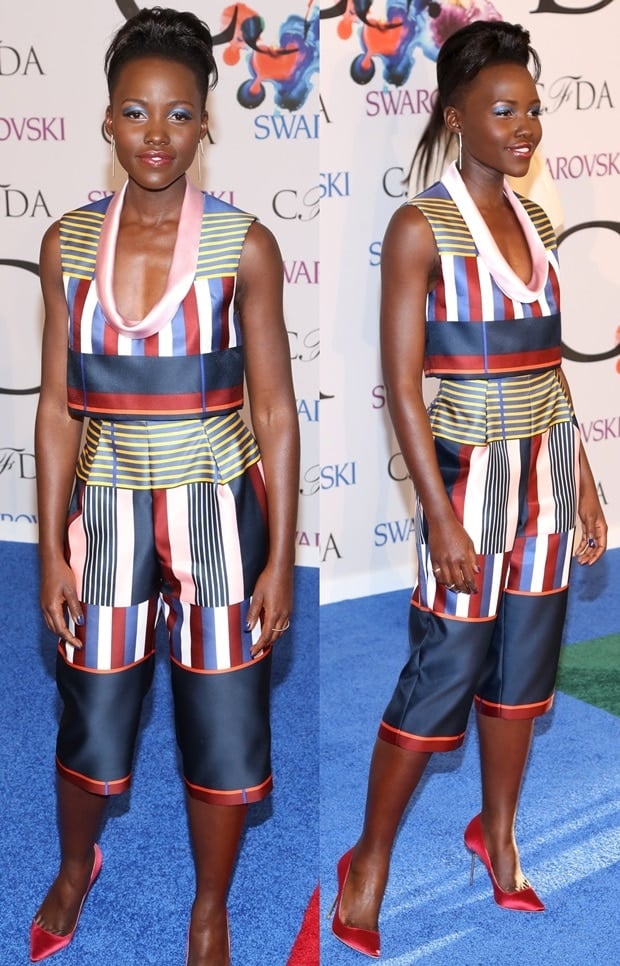 Lupita Nyong'o donned a Suno cropped top featuring a plunging neckline