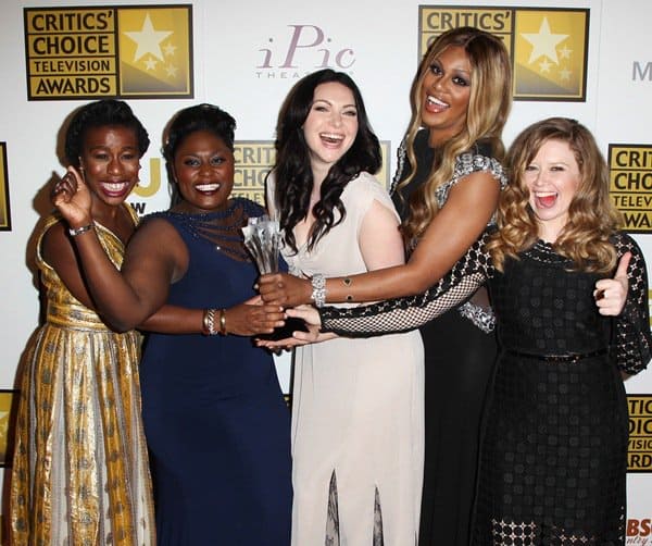 Actresses Danielle Brooks, Uzo Aduba, Laura Prepon, Natasha Lyonne and Laverne Cox of 'Orange Is the New Black,' winner of the Best Comedy Series award