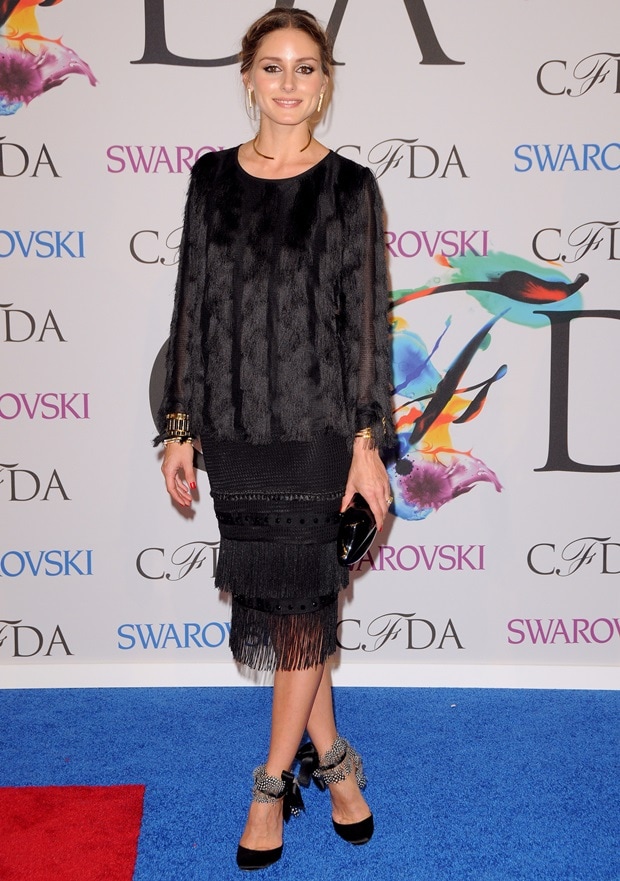 Olivia Palermo rocked a fur and fringed ensemble from Ann Taylor at the 2014 CFDA Fashion Awards