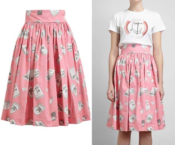 Olympia LeTan Book Printed Pleated Cotton Skirt