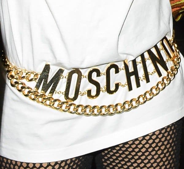 Rita Ora wearing Moschino jewelry