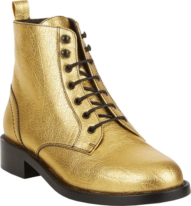 Saint Laurent Gold Metallic Patti Laceup Boots