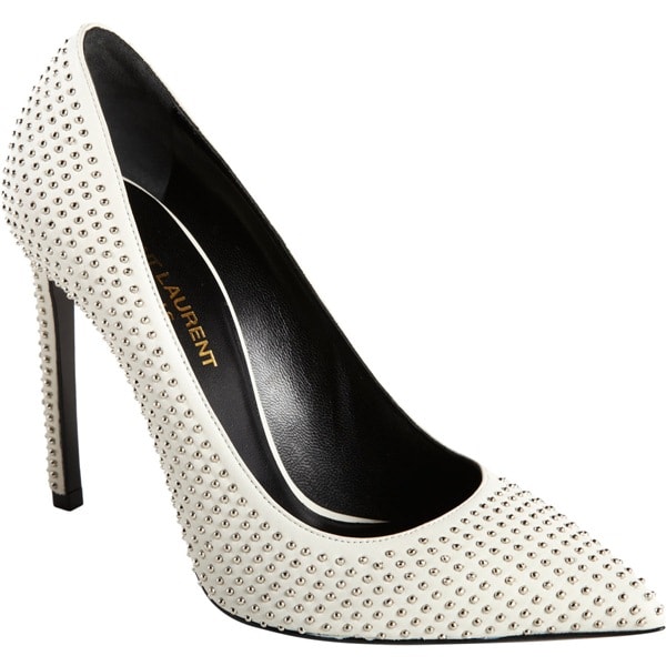 Saint Laurent 'Paris' Studded Pumps in White