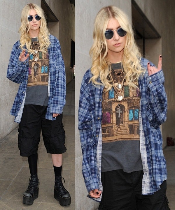 Taylor Momsen wears a Led Zeppelin graphic tee outside BBC Studios