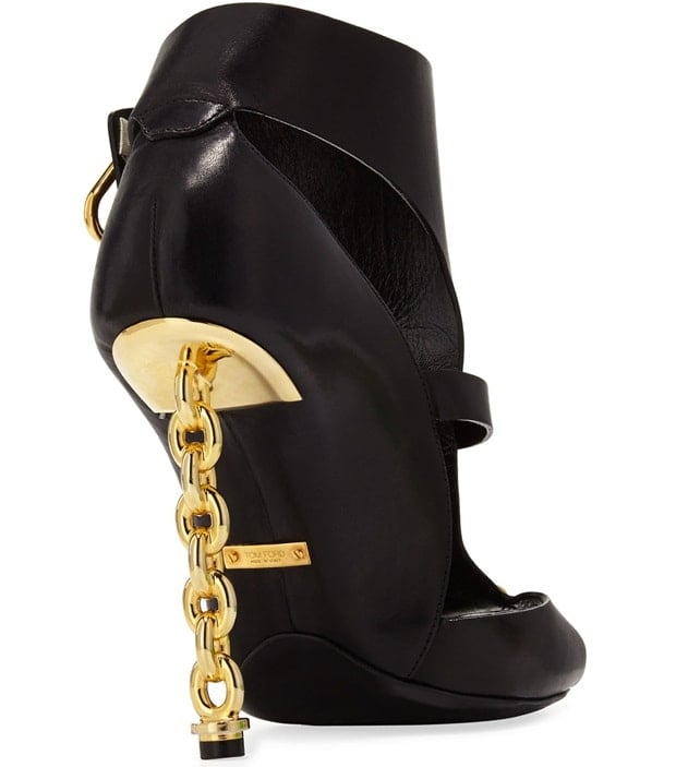 Tom Ford Women's Buckled Chain-Heel Cutout Sandals in Black