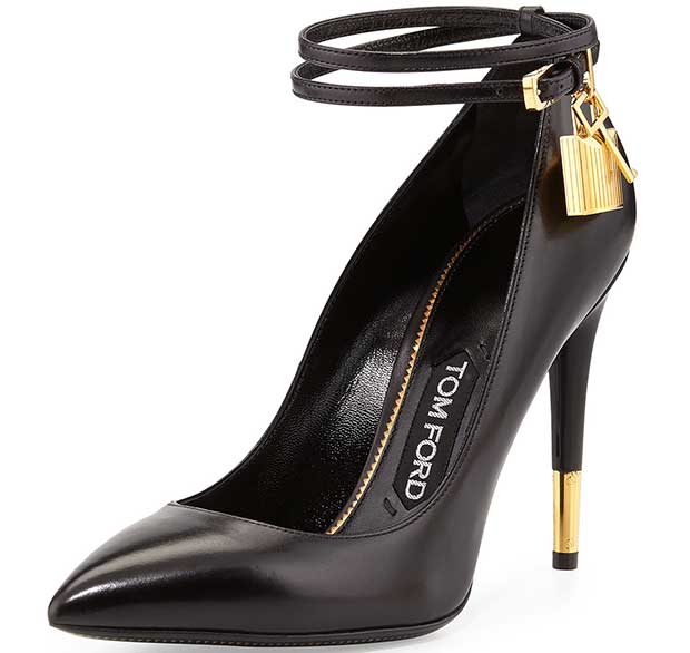 Tom Ford Padlock Ankle-Wrap Leather Pumps