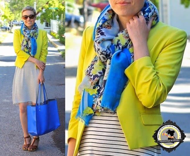 Maren Elizabeth of Bureau adds a pop of print to her summer ensemble by using a printed scarf that matches her jacket
