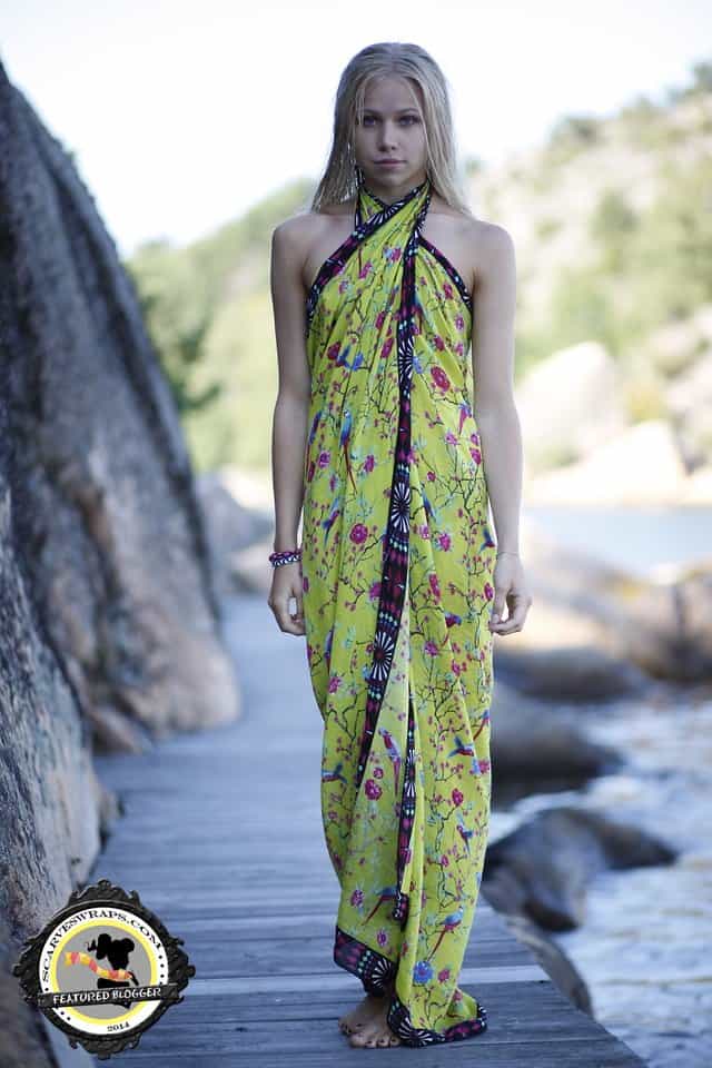Felicia Eriksson wears her oversized scarf as a halter dress for a beach outing
