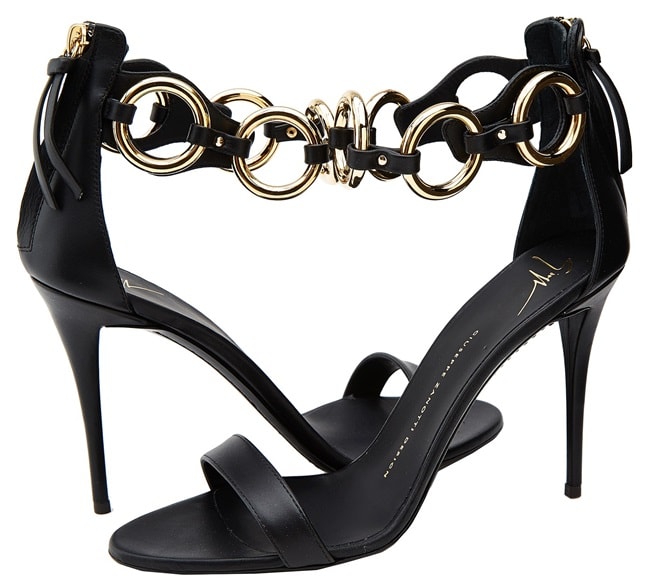 Giuseppe Zanotti Gold-Ring Ankle-Wrap Sandals