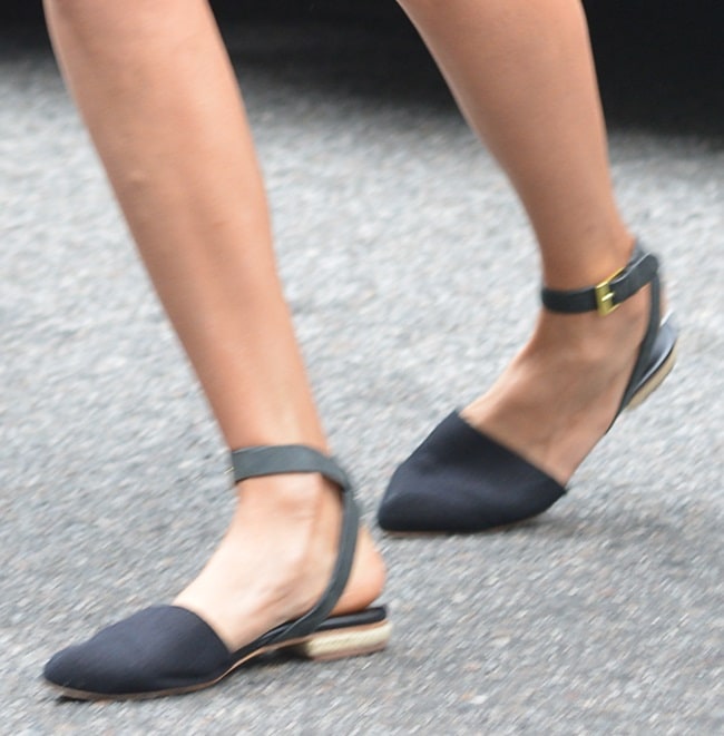 Nina Dobrev's pointy ankle-wrap flats