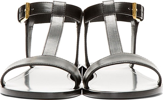 Saint Laurent Black Leather Nu Pieds T-Strap Sandals