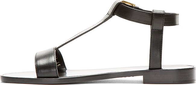 Saint Laurent Black Leather Nu Pieds T-Strap Sandals