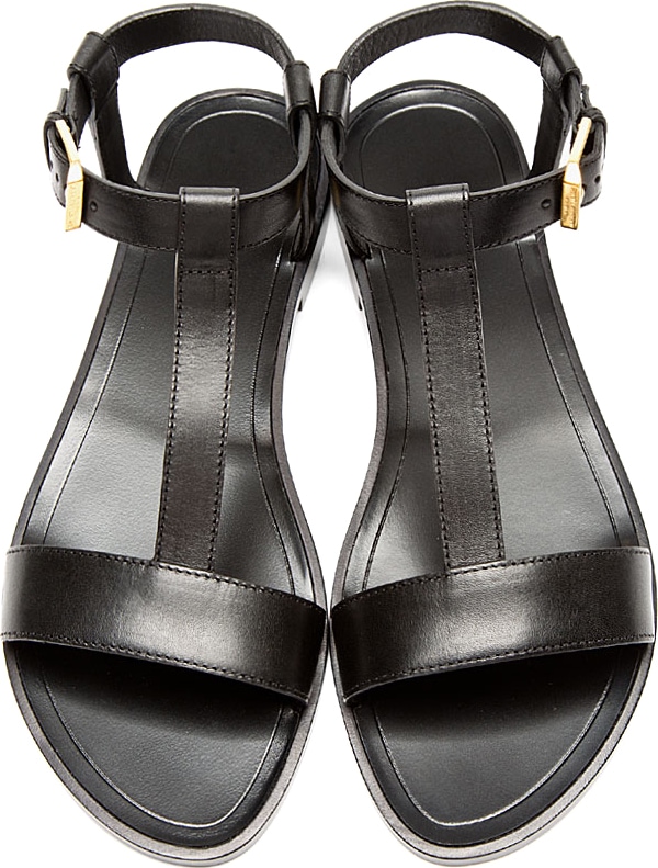 Saint Laurent Black Leather Nu Pieds T-Strap Sandals
