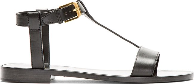 Saint Laurent Black Leather Nu Pieds T-Strap Sandals