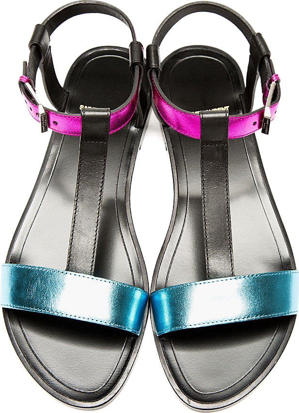 Saint Laurent Metallic Leather T-Strap Sandals