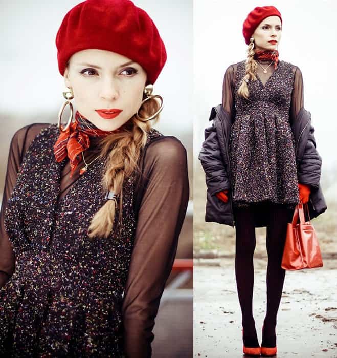 Tanya of Tini-Tani styles her textured dress with a red neckerchief