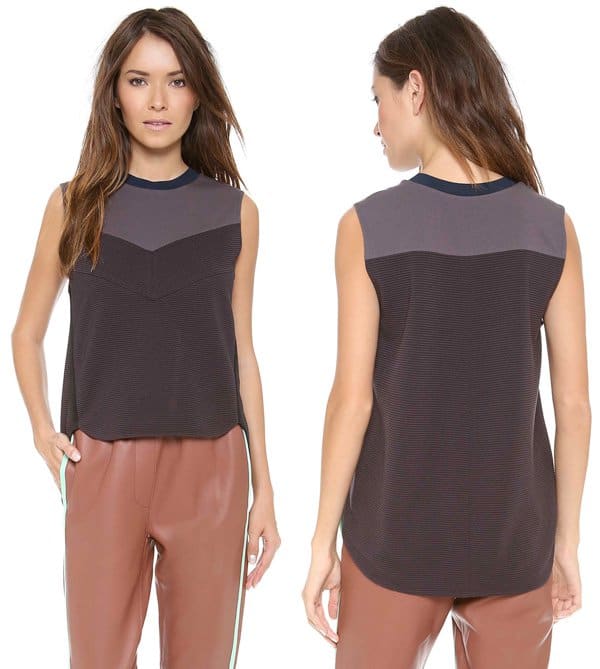 3 1 Phillip Lim Black Grey Shell Top with a Blue Round Neck