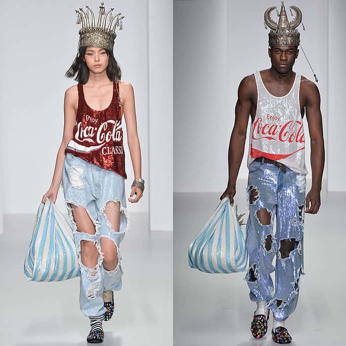 Looks with ripped jeans in the Ashish Spring 2014 fashion presentation held during London Fashion Week in London, England, on September 14, 2013