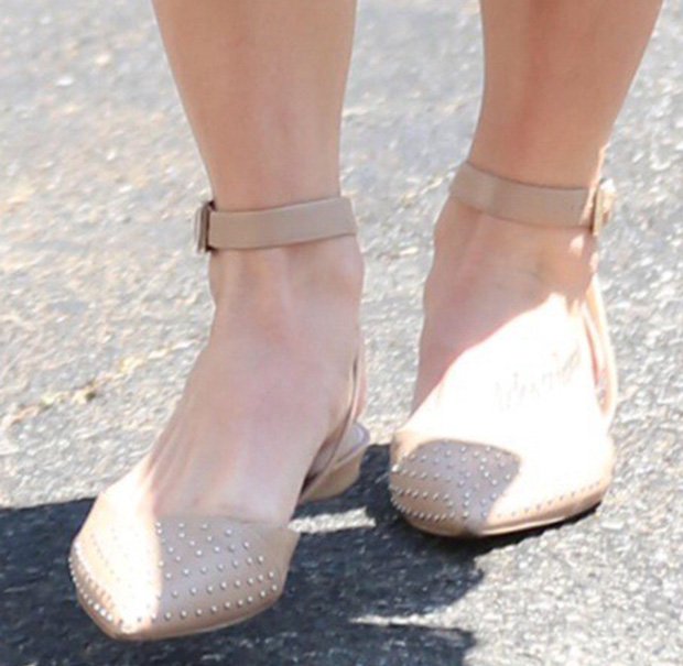 Ashley Greene's feet in studded slingback flats