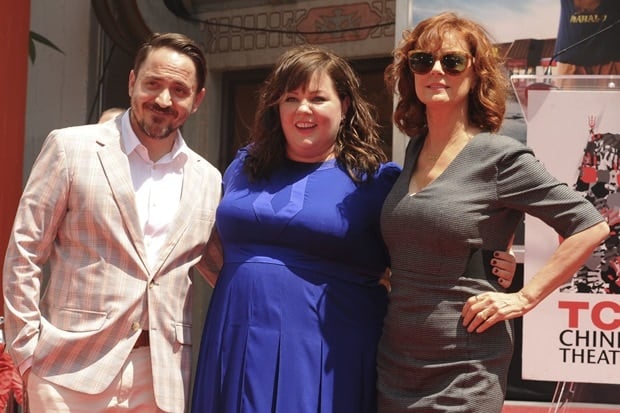 Ben Falcone, Melissa McCarthy, and Susan Sarandon at the ceremony at the TCL Chinese Theatre in Hollywood, Los Angeles, on July 2, 2014