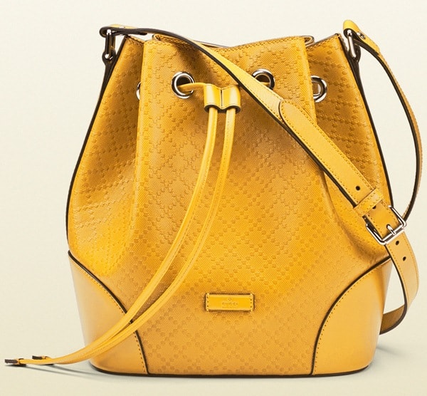 Bright Diamante Leather Bucket Bag Yellow