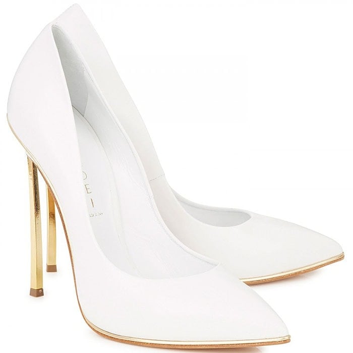 Casadei Gold-Blade-Heel White Pumps