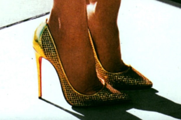 Cameron Diaz wears gold Christian Louboutin Follies Resille pumps