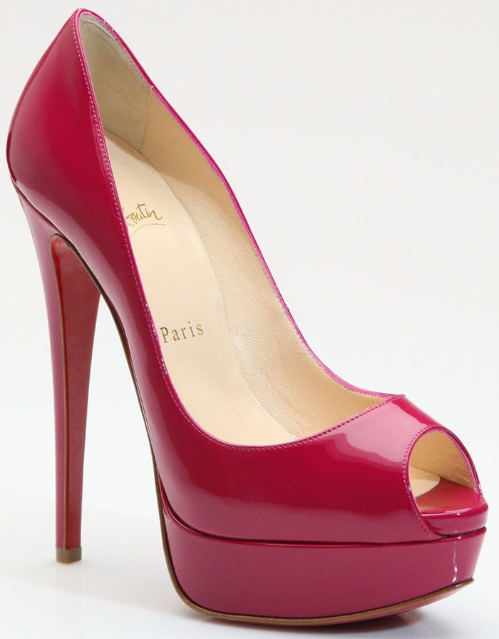 Pink Patent Leather Christian Louboutin "Lady Peep" Platform Pumps