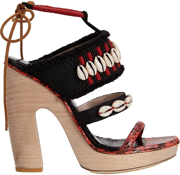 Dries Van Noten Cowrie-Shell and Wooden Platform Sandals