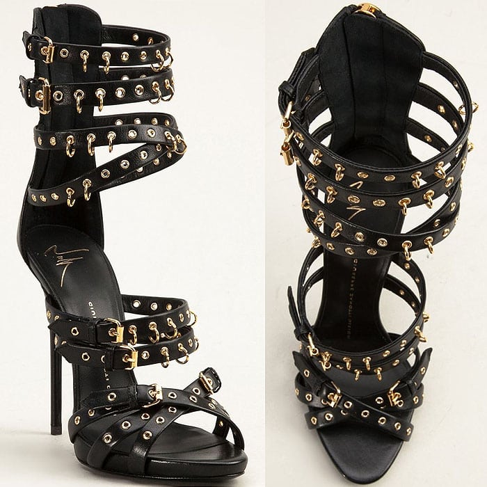 Giuseppe Zanotti Pierced Gold Grommet Strappy Sandals