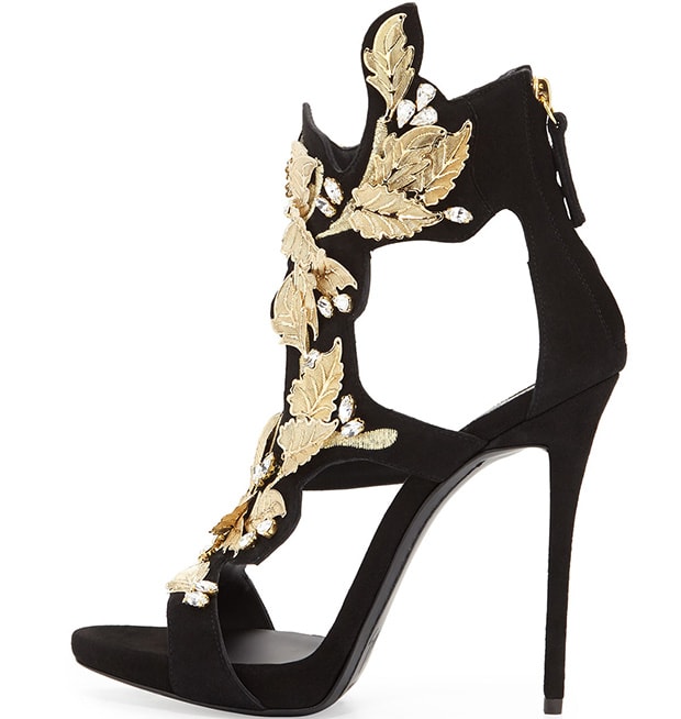 Giuseppe Zanotti Suede and Crystal Leaf Sandals