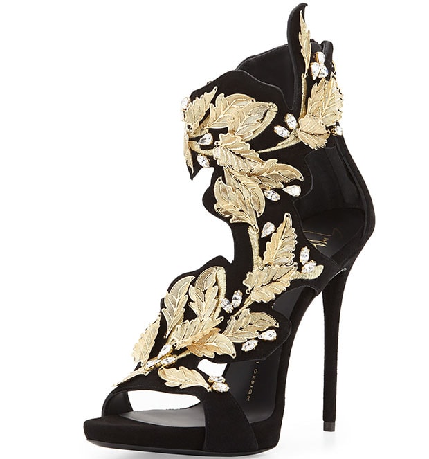 Giuseppe Zanotti Suede and Crystal Leaf Sandals
