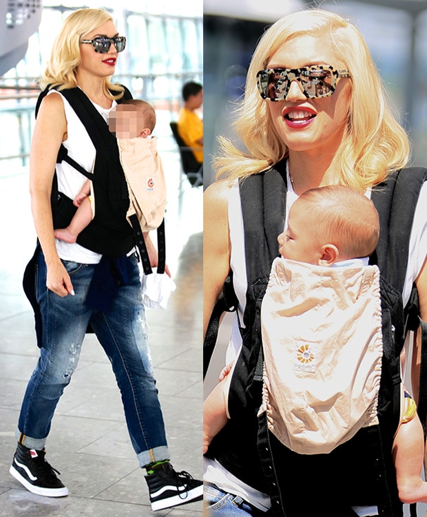 Gwen Stefani and Apollo Rossdale at Heathrow Airport in London, England, on July 24, 2014