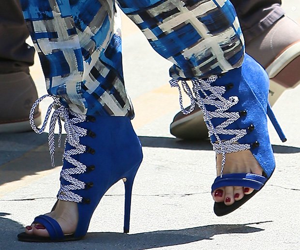 Gwen Stefani wearing GX by Gwen Stefani sandal booties