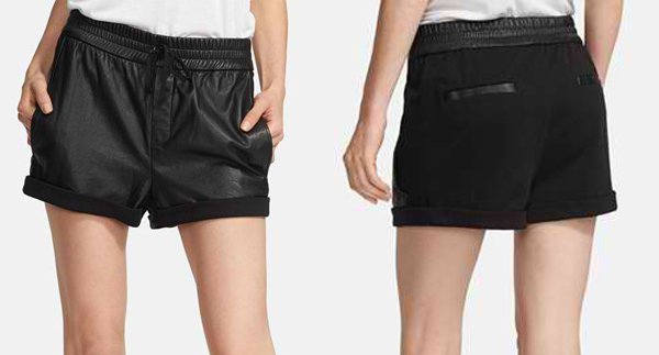 Slouchy track shorts are revamped in supple dyed leather on the front while an easy-going knit back provides textural contrast