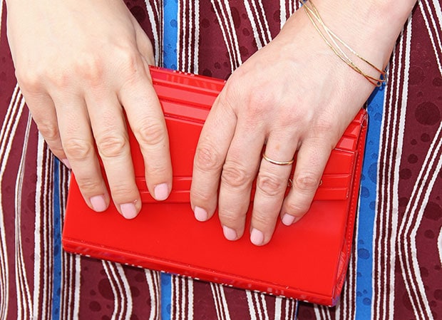 Judy Greer carrying a Jimmy Choo Candy clutch