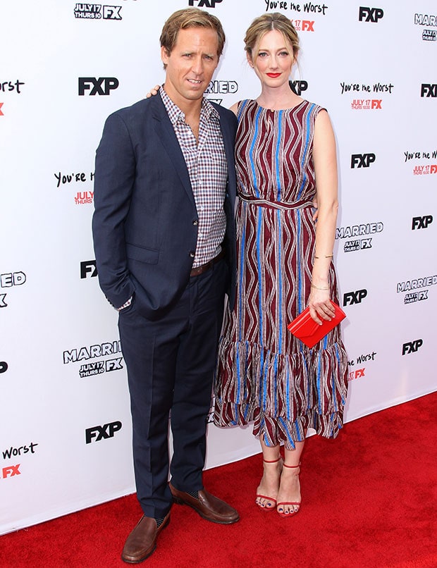 Nat Faxon and Judy Greer at the premiere screening of FX