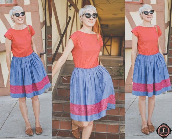 Kathryn styled her chambray-and-red-themed dress with brown loafers