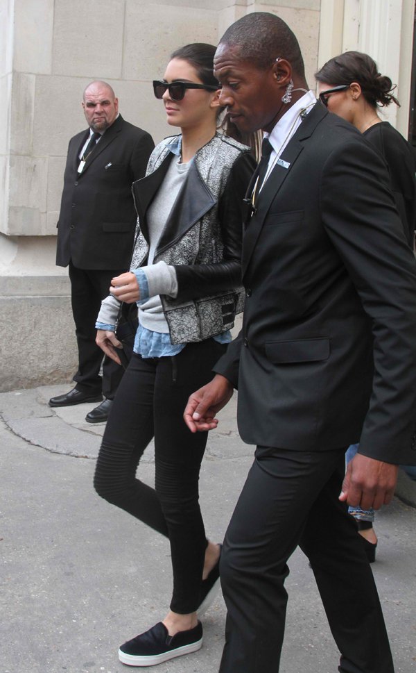 Kendall Jenner styled her cracked leather jacket with Hudson Stark Moto Pant jeans