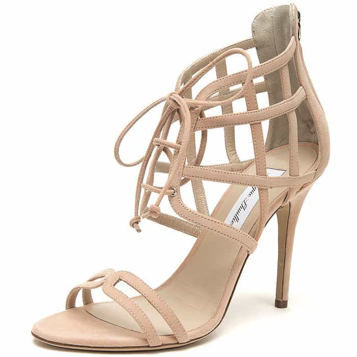 Monique Lhuillier "Dahlia" Suede Lace-Up Cage Sandals