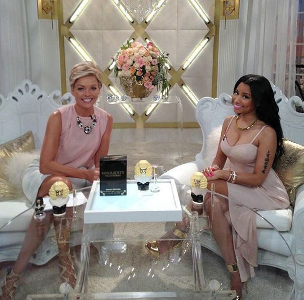 Nicki Minaj wearing a cream dress and gold heels - posted on Instagram on July 12, 2014