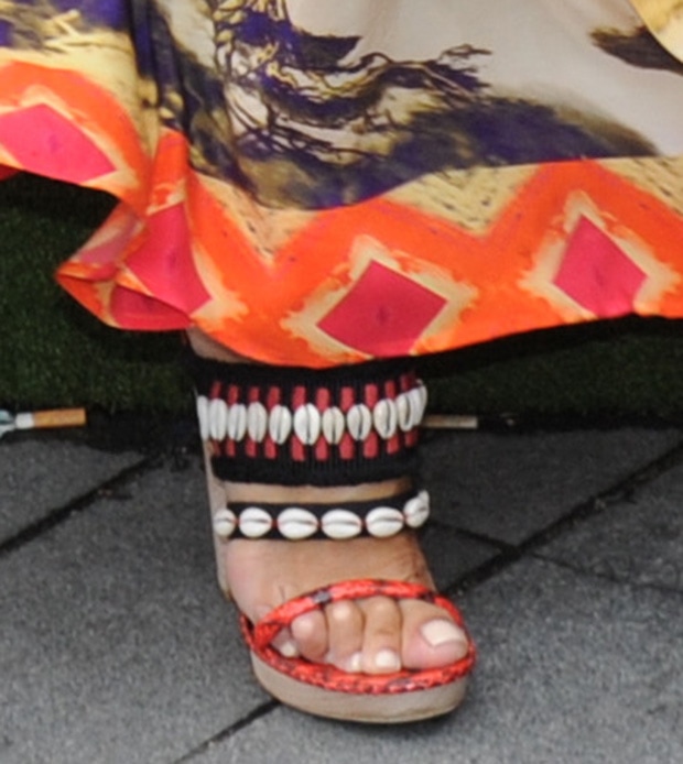 Nicole Scherzinger's feet in cowrie-shell-embellished Dries Van Noten sandals