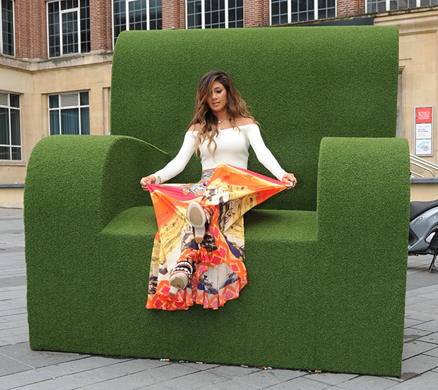 Nicole Scherzinger wears a colorful maxi skirt to a London photo call