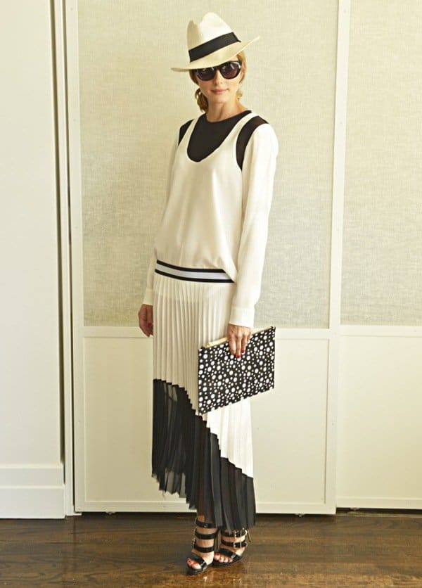 Olivia Palermo paired a Tibi top with a pleated Zara skirt