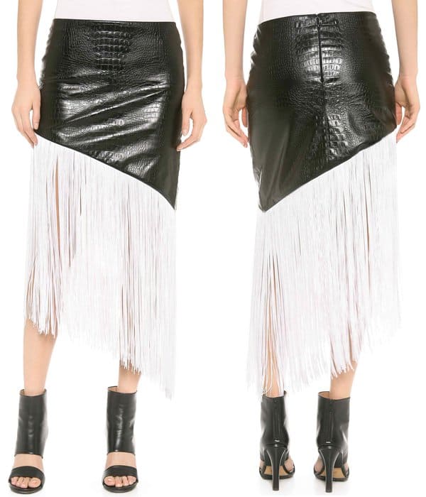 Rodarte Embossed Faux Leather Fringe Skirt