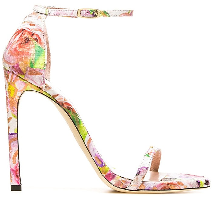 Stuart Weitzman "Nudist" Sandals in Rose Pearl Floral Python