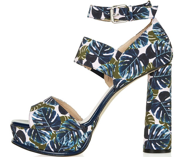 Topshop "Loha" Printed Sandals in Blue