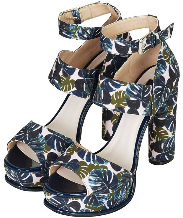 Topshop "Loha" Printed Sandals in Blue