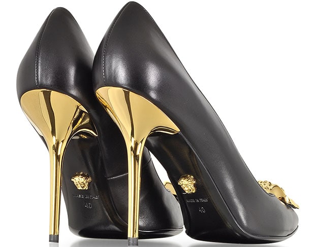 Versace Black Leather with Golden Medusa Pumps